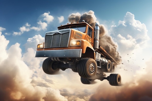 Photo un camion qui se déchire dans le ciel.