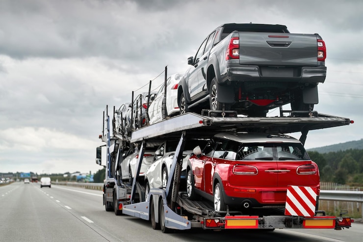 Photo un camion de remorquage transporte une voiture en panne sur la route publique panne de voiture pendant le trajet assistance routière en action