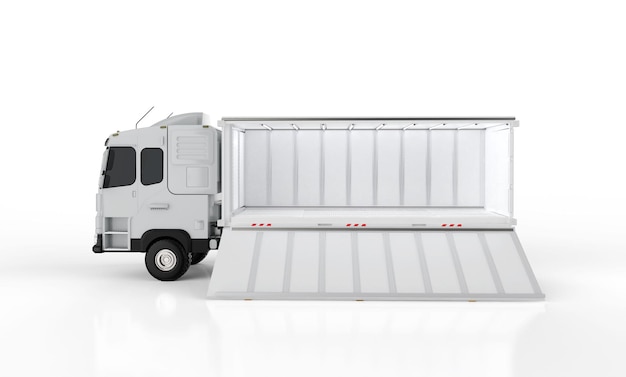 Camion-remorque à basculement latéral logistique ou camion sur fond blanc