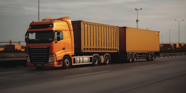 Un camion avec une remorque sur le bord de la route