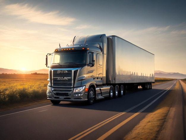 Un camion avec une remorque sur la route ai généré