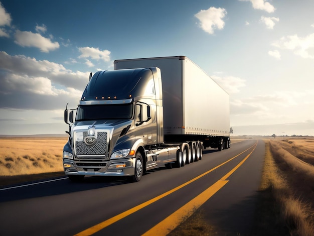 Un camion avec une remorque sur la route ai généré