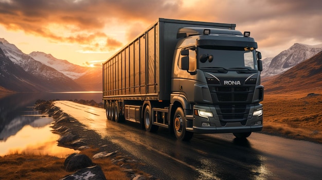 Un camion avec une remorque sur la route