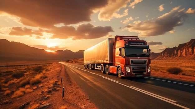 Un camion avec une remorque sur la route