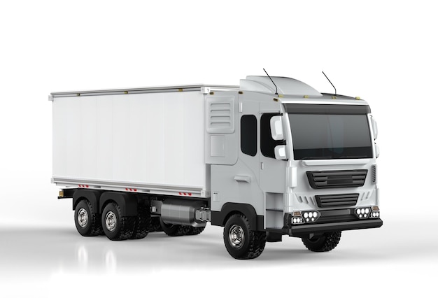 Camion remorque van logistique ou camion sur fond blanc