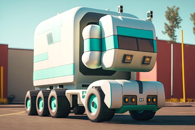 Camion robotique livrant des articles pour le transport autonome de marchandises du futur IA générative