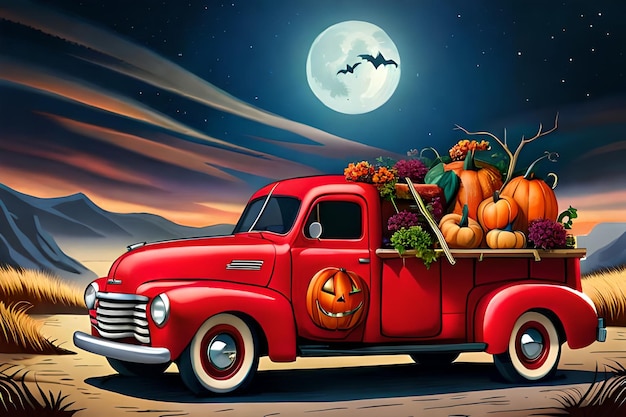 Camion rouge d'Halloween