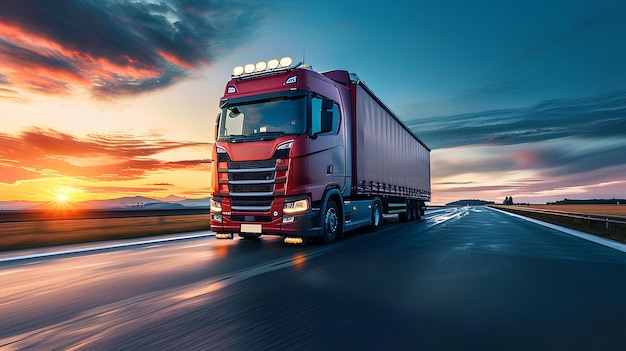 Un camion rouge sur la route