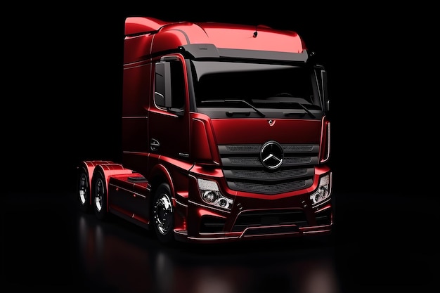 Un camion rouge de la société mercedes - benz.