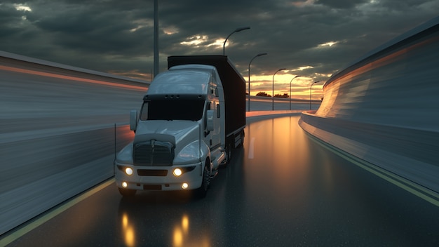 Camion sur la route autoroute transporte le concept de logistique