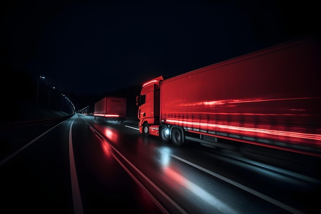 Camion sur la route la nuit avec motion blur