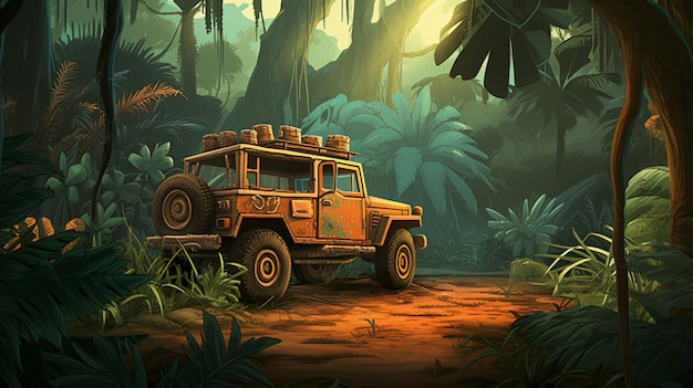 Un camion de safari dans la jungle