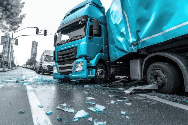 Le camion se tient sur le bord de la route dans un accident AI générative