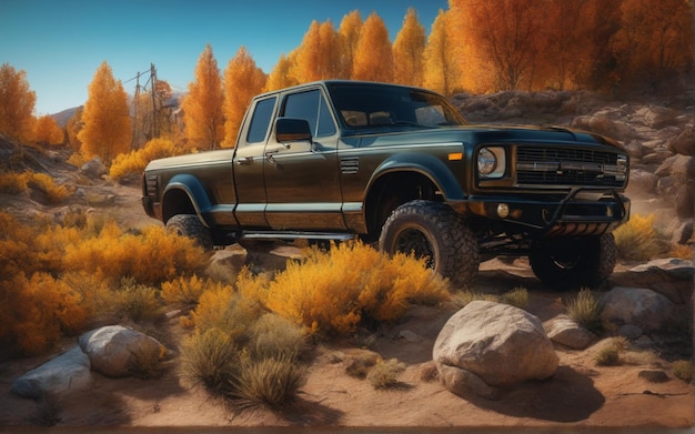 Camion tout-terrain avec paysage d'automne