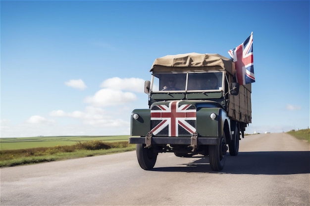 Un camion de voiture avec le drapeau national du Royaume-Uni Contenu généré par l'IA