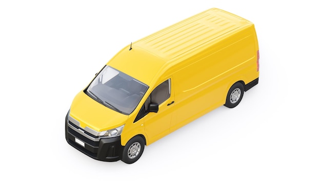 Camionnette commerciale jaune pour le transport de petites charges dans la ville sur fond blanc Corps vierge pour votre conception illustration 3d