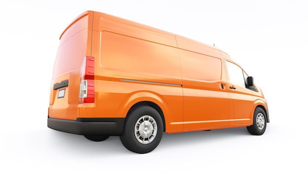 Camionnette commerciale orange pour le transport de petites charges dans la ville sur fond blanc Corps vierge pour votre conception illustration 3d