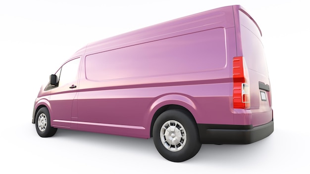 Camionnette commerciale rose pour le transport de petites charges dans la ville sur fond blanc Corps vierge pour votre conception illustration 3d