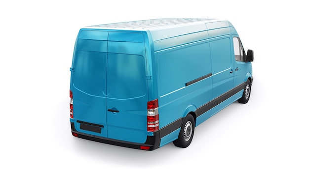 Camionnette commerciale de taille moyenne bleue sur fond blanc Un corps vierge pour l'application de vos inscriptions et logos de conception illustration 3d