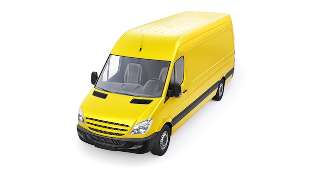 Camionnette commerciale de taille moyenne jaune sur fond blanc Un corps vierge pour l'application de vos inscriptions et logos de conception illustration 3d