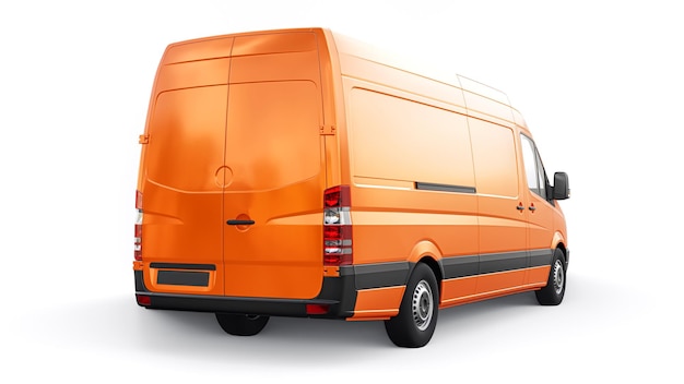 Camionnette commerciale de taille moyenne orange sur fond blanc Un corps vierge pour l'application de vos inscriptions et logos de conception illustration 3d