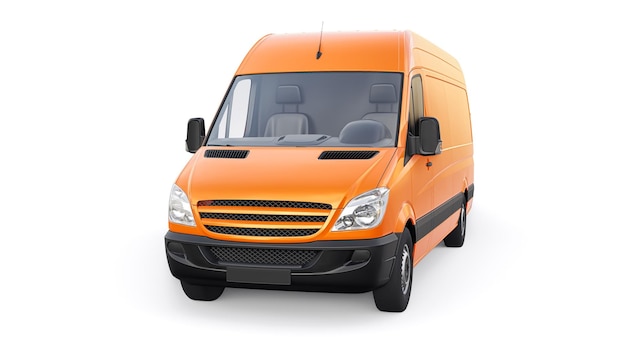 Camionnette commerciale de taille moyenne orange sur fond blanc Un corps vierge pour l'application de vos inscriptions et logos de conception illustration 3d