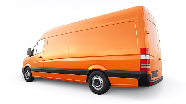 Camionnette commerciale de taille moyenne orange sur fond blanc Un corps vierge pour l'application de vos inscriptions et logos de conception illustration 3d