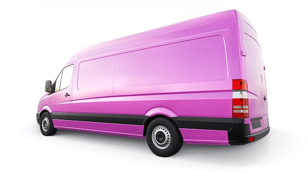 Camionnette commerciale de taille moyenne rose sur fond blanc Un corps vierge pour appliquer vos inscriptions et logos de conception illustration 3d