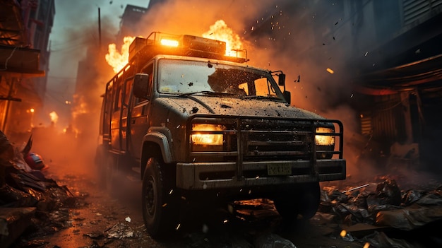 Une camionnette envoyée dans les airs suite à une explosion