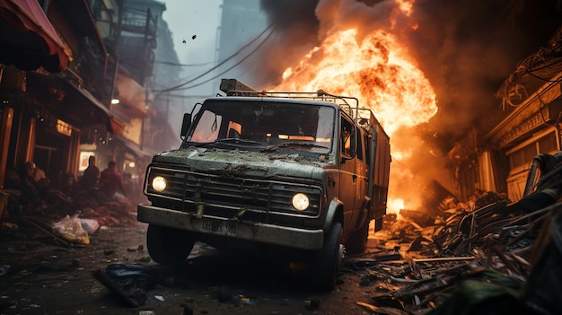 Une camionnette envoyée dans les airs suite à une explosion