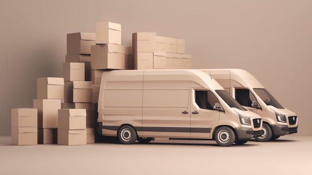 camionnette de service de livraison pleine de boîtes en carton et maquette d'expéditions logistiques AI générative