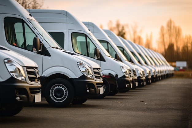 Photo les camionnettes de livraison garées symbolisent l'efficacité d'une entreprise de transport