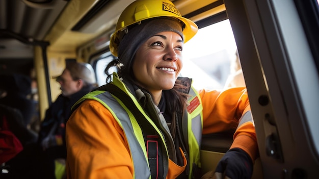 Une camionneuse heureuse et souriante.