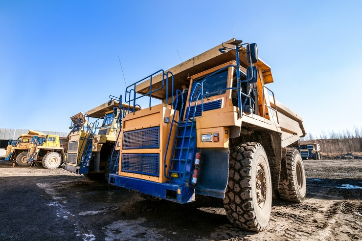 Photo camions à benne jaune prêts à travailler