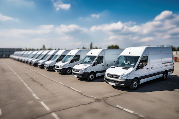 Photo des camions blancs alignés prêts à être expédiés au dépôt