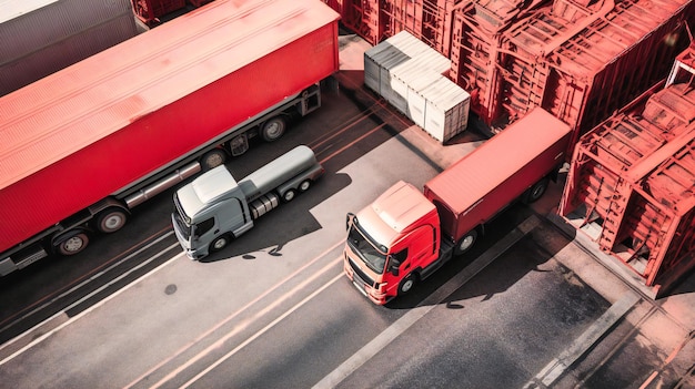 Camions à côté d’un cargo et d’un camion