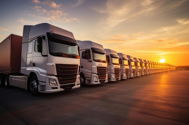 Camions garés le long de la logistique et du transport de l'industrie du fret routier