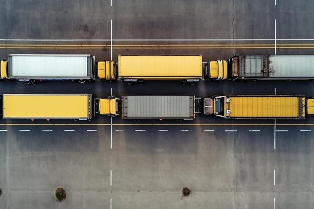 Photo camions et remorques à vue aérienne avec chemins de découpage