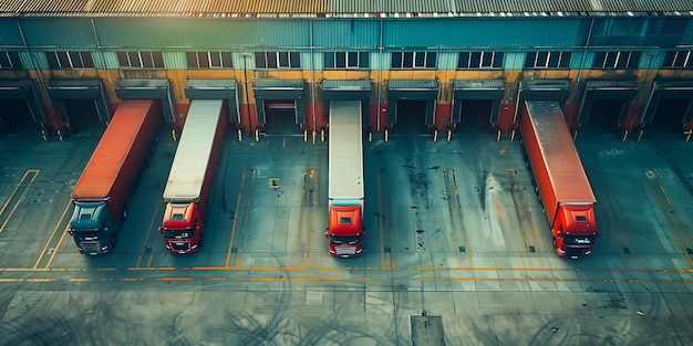 Camions à semi-remorque sur le parking Camions à chargement à l'entrepôt du quai