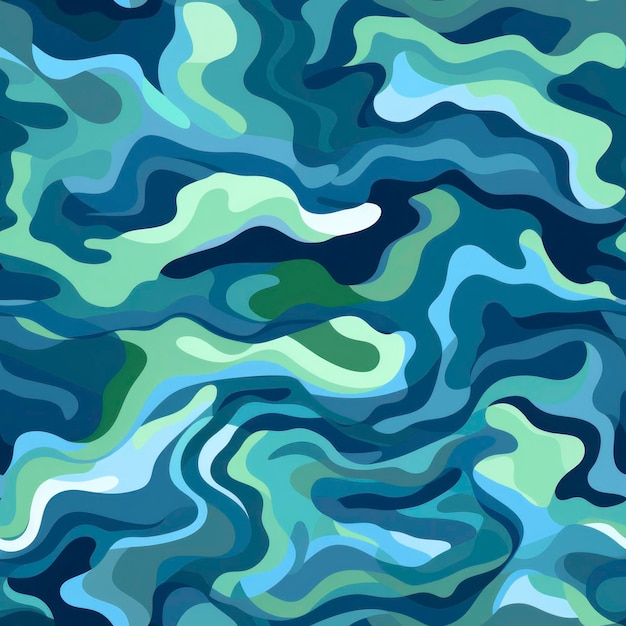 Photo camouflage océan ondulé avec bleus et verts générés par l'ia