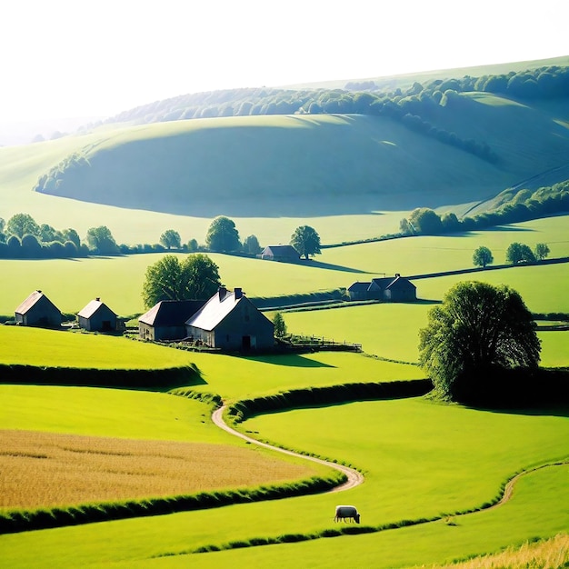 Une campagne paisible avec des collines vallonnées