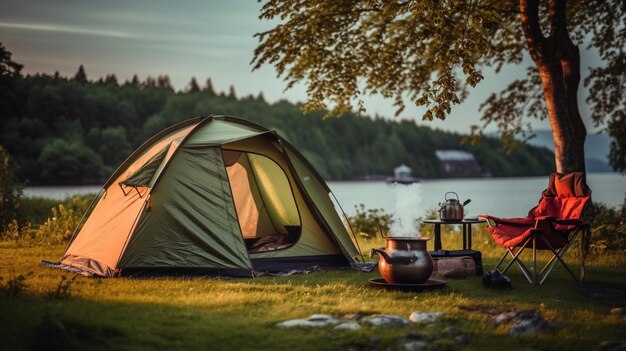 Photo camper dans les bois.