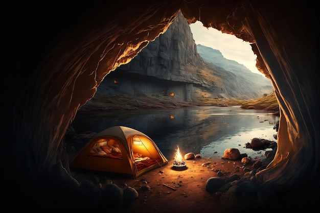 camper dans la grotte