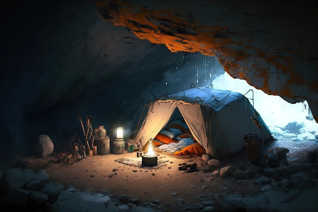 camper dans la grotte