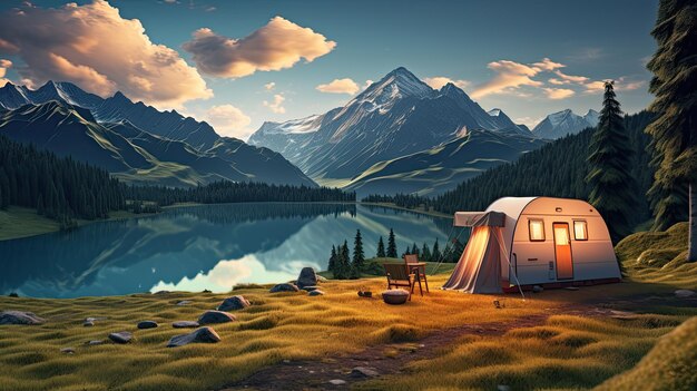 Camper dans les montagnes en été