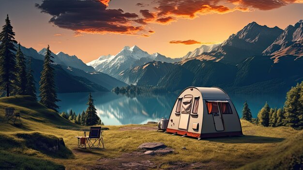 Camper dans les montagnes en été