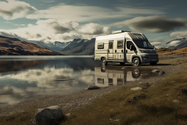 Camper près du lac dans un camping-cars Camper dans un camper