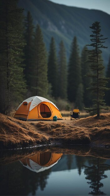 Camper Van Feu de camp en plein air dans la forêt sauvage Photographie miniature de la nature