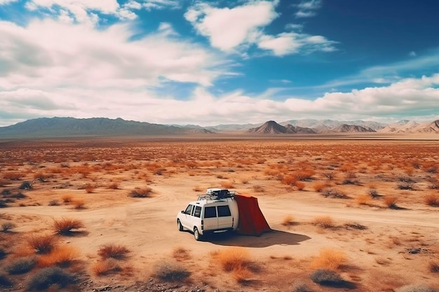 Photo camping-car dans le désert tourisme dans des lieux sauvages image générée par ai