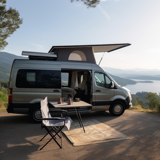 Camping-car élégant sur un belvédère